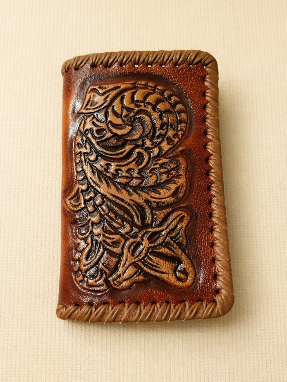 Vintage KANZ Genuine Leather Hand Made Wallet Brown